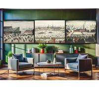 Lowry LS Laurence Stephen Sunday Afternoon Going to Football Match 1957-3x A3 Canvas - Triptych mounted on pine frames readu to hang BensArt Triptych set 3 Three Stretched Mounted Multi Panel Wall