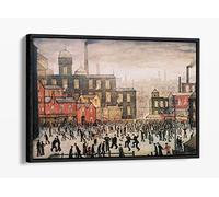 Lowry Style Our Town Red Brown Black Canvas Floater Frame Print Picture Art - Black Frame 18 inch wide x 12 inch high
