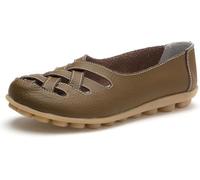 LOWVEDGK Orthopedic Loafers in Breathable Leather Comfortable Hollow Soft Flats Sandals Summer Casual Slip-On Shoes (Coffee,5 UK)