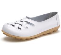 LOWVEDGK Orthopedic Loafers in Breathable Leather Comfortable Hollow Soft Flats Sandals Summer Casual Slip-On Shoes (White,7 UK)