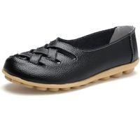 LOWVEDGK Orthopedic Loafers in Breathable Leather Comfortable Hollow Soft Flats Sandals Summer Casual Slip-On Shoes (Black,6.5 UK)