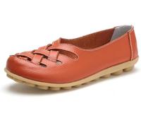 LOWVEDGK Orthopedic Loafers in Breathable Leather Comfortable Hollow Soft Flats Sandals Summer Casual Slip-On Shoes (Orange,6.5 UK)