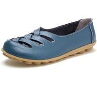LOWVEDGK Orthopedic Loafers in Breathable Leather Comfortable Hollow Soft Flats Sandals Summer Casual Slip-On Shoes (Blue,4.5 UK)