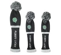 LOXASUM Golf Club Head Covers 1 3 5 Set Knitted St. Patricks Day Gift Original Clover Embroidered Always Lucky 460cc Driver Wood POM POM (#1 3 5 Set)