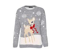Loxdonz Girls Baby Reindeer Christmas Jumper Kids Unisex Bambi Deer Xmas Knitted Sweater Pullover (11-12 Years, Grey)
