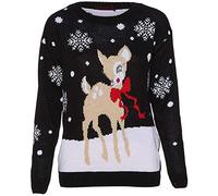 Loxdonz Girls Boys Knitted Merry Christmas Xmas Snowflake Kids Reindeer Pom Pom Jumper Sweater Top (13 Years, Baby Deer Black)