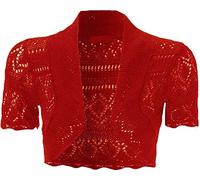 Loxdonz Girls Kids Short Sleeve Crochet Knitted Bolero Shrug Top Cardigan Shrug (11-12 Years, Red)