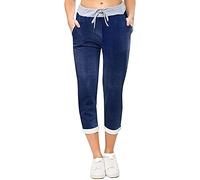 Loxdonz Women's Denim Joggers Floral Print Casual Summer Trousers Italian Gym Running Pants (20-22, Plain Dark Denim)