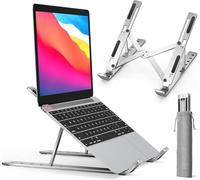 Loxford London Laptop Stand for Desk, Adjustable Laptop Riser Metal Foldable Lap Desk Portable Computer Holder, Ventilated Cooling Notebook Stand for 10-15.6” Laptops, Tablet-Silver