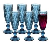 Loxiia Champagne Flutes 150ml/5 oz Set of 6, Vintage Wine Glasses, Colored Glassware Set, Water Goblets for New Year Christmas,Party, Wedding, & Daily Use (Blue)