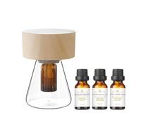 LOXIM Twilight Aromatherapy Diffuser with Sweet Dreamscape Essential Oil Blends, Atomizing Technology Diffuser with Essential Oil Set, Optional LED Light, No Water, Quiet, Battery Operated -Woodgrain