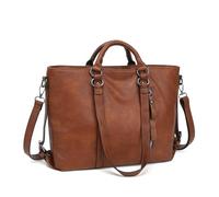 LOXOMU Vintage PU Leather Tote Bags for Women, Anti Theft Shoulder Handbag Multi-pocket Crossbody Bag with Top Handle and Adjustable Strap for Work Study & Daily Use (Brown)