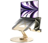 LOXP Ultra-Stable Aluminumy Swivel Laptop Stand for Desk with Rotating Foldable Phone Holder, 300% Large Base Stability, Anti-Loosening,Suitable for 10"-17.3" Laptops, Champagne Golden