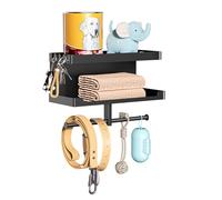 LOXSUN Dog Leash Holder for Wall, Leashes Hanger, Wall Mounted Dog Stuff Storage and Organizer, Metal Key Holder Pet Leash Hooks for Leashes, Training Treats, Chew Toys, Keys, Large (Black)