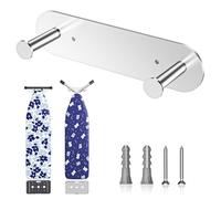 LOXSUN Ironing Board Hanger Wall Mount, Ironing Board Holder with Removable Hooks, Laundry Rooms Iron Boards Hook for Wall for Y or T Leg (Silver)