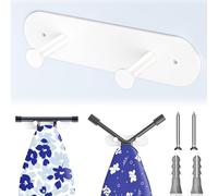 LOXSUN Ironing Board Hanger Wall Mount, Ironing Board Holder with Removable Hooks, Laundry Rooms Iron Boards Hook for Wall for Y or T Leg (White)