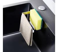 LOXSUN Sponge Holder for Kitchen Sink, Adhesive Dishcloth Holder, Dish Sponge Kitchen Sink Caddy 2 In 1, Metal Dishcloth Racks, Drying Rack for Dishcloths, Sponges, Brushes and Sink Plugs (Sliver)