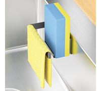 LOXSUN Sponge Holder for Kitchen Sink, Adhesive Dishcloth Holder, Dish Sponge Kitchen Sink Caddy 2 In 1, Metal Dishcloth Racks, Drying Rack for Dishcloths, Sponges, Brushes and Sink Plugs (Black)