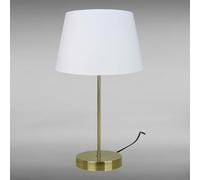 Loxton Lighting Antique Brass Finished Table Lamp with Chunky Base and Cream Cotton Drum Shade - for Bedrooms Living Rooms Side Tables (White)