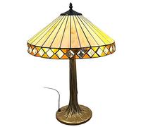 Loxton Lighting Art Deco Table Lamp, 40.5 cm Diameter Tiffany Style Beige Glass Shade, 60 cm Height, Tree Base