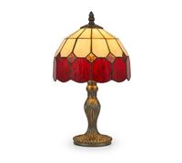 Loxton Lighting Bistro Stained Glass Tiffany Table Lamp Complete for Bedside Table Coffee or and Table or for Night Light (Red)