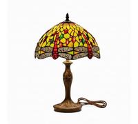 Loxton Lighting Classic Green and Multi-Colour Jewel Dragonfly Tiffany Stained Glass Table Lamp - 12 inch Diameter - Great for Living Rooms, Hallways, and Bedrooms (Green)