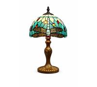Loxton Lighting Classic Tiffany Style Table Lamp, 20cm Stained Glass Dragonfly Shade, 37cm Height, Orange (Aqua Blue)