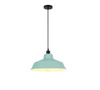 Loxton Lighting Light Blue Shade, Metal Pluto Ceiling 14inch Pendant Light Fitting, Modern Hanging Black Pendant Fitting Adjustable Cable E27 60W Lamp for Kitchen, Bedroom, Living Room