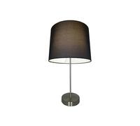 Loxton Lighting Modern Brushed Chrome Table Lamp with a Black Cotton Cylinder Shade HT 48cm - Ideal for Bedrooms, Living Rooms. Side Tables, Bedside Lamps, desks