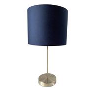 Loxton Lighting Modern Brushed Chrome Table Lamp with a Navy Cotton Cylinder Shade HT 48cm - Ideal for Bedrooms, Living Rooms. Side Tables, Bedside Lamps, desks