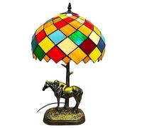 Loxton Lighting Multicoloured Tiffany Table Lamp with Horse Base, 30cm Diameter Shade, 50cm Height, UK Plug