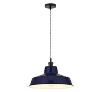 Loxton Lighting Navy Blue Light Shade, Metal Pluto Ceiling 14inch Pendant Light Fitting, Modern Hanging Black Steel Fitting Adjustable E27 60W Lamp for Kitchen, Bedroom, Living Room