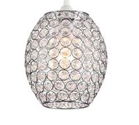Loxton Lighting - Oval Pendant Light Shade Clear Jewels with Silver Wire and Chrome Frame BC Shade Ring Ceiling Light for Bedrooms, Lounges, Halls, Kitchens (1)