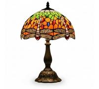 Loxton Lighting Tiffany Dragonfly Table Lamp - Handcrafted Stained Glass Shade, Vintage Art Nouveau Bedside Lamp with Warm Ambient Light, 30cm Shade, E27 LED Compatible