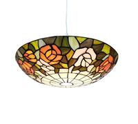 Loxton Lighting Tiffany Style Pendant Light, Floral Stained Glass Shade, 35cm Diameter, Orange and Pink Roses
