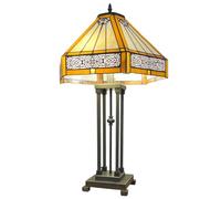 Loxton Lighting Tiffany Style Table Lamp, 65 cm Height, 41 cm Hexagonal Shade, Art Deco Oriental Design, Antique Bronze Base