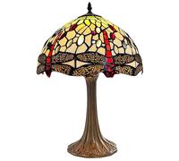 Loxton Lighting Tiffany Style Table Lamp, Dragonfly Design, 49 cm Height, Cream and Red Stained Glass Shade, Antique Base