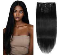 Loxxy Clip in Extensions Real Human Hair Straight Easy to Apply 120g Jet Black 7pcs