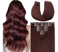 Loxxy Clip in Hair Extensions Real Human Hair Seamless 20 Inch 8 Pieces 110g Invisible PU Weft for Thin Hair Dark Red Burgundy Red