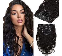 Loxxy Clip in Human Hair Extensions #1B Natural Black And Natural Wave Real Human Hair Extensions 14 Inch Double Weft With 17 Strong Clips Per Pack 120G/Set 7Pcs/Lot Na Wave