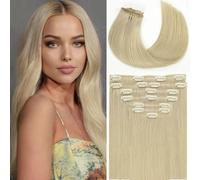 Loxxy Clip in Human Hair Extensions Seamless for Women Light Blonde #60A 150g 8 Pieces 20 Inch 8 Pieces Invisible PU Weft Clip in Extensions