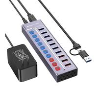 Loya Ark USB 3.0 Powered Hub for Laptops/Desktops 10-Port USB Hub Splitter 7 USB 3.0 Data Transfer Ports 3 Ports for 2.4A USB Charging Includes UL-Certified Power Adapter