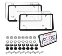 LoyaGour 2Pack Transparent License Plate Cover and Frames,Clear Front and Rear License Plate Holder,Unbreakable Car Licence Plate Frame Protector fits Any US Plates with Screws & Caps (Black Frame)