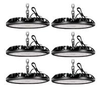 loyal 100W LED High Bay Spotlight 6 Pack, 10000LM 6000K Cool White UFO Workshop Lamp, IP65 Waterproof LED Industrial Lamp for Factories, Airports, Patios, Restaurants, Workshops