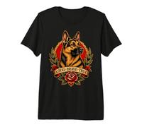 Loyal German Shepherd Rose Vintage Dog Tattoo Art Premium T-Shirt