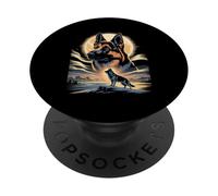 Loyal German Shepherd Under Moon Night PopSockets Adhesive PopGrip
