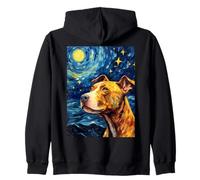 Loyal Pitbull Dog Moon Stars Night Sky Artistic Design Zip Hoodie