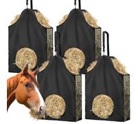 Loyala 4PCS Hay Bag Goat Hay Feeder Slow Feed Hay Bags 600D Oxford Cloth with Metal Ring and Adjustable Strap Hay Bags for Horses Goats Sheep Donkeys Cows (Black,4pcs