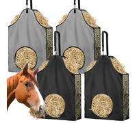 Loyala 4PCS Hay Bag Goat Hay Feeder Slow Feed Hay Bags 600D Oxford Cloth with Metal Ring and Adjustable Strap Hay Bags for Horses Goats Sheep Donkeys Cows (2 Black+2 Grey