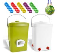Loyala Automatic Chicken Feeder and Waterer Set 3 Gallon/25 Pounds No Waste Poultry Feeder Rain Proof Large Chicken Feeders Chicken Coop Accessories (Grass Green and White)